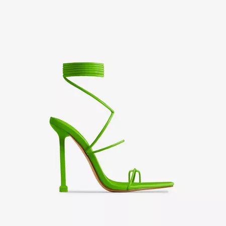 Foreva Lace Up Strappy Pointed Toe Heel In Green Faux Leather | EGO