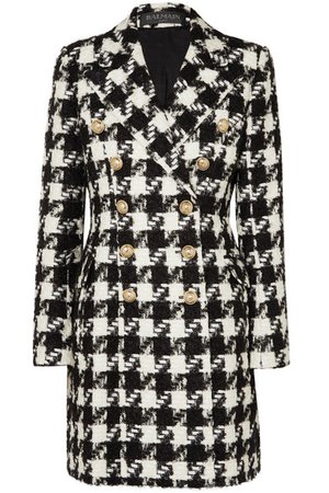 Balmain | Double-breasted houndstooth tweed coat | NET-A-PORTER.COM