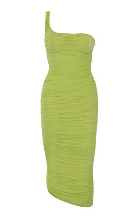 Clothing : Midi Dresses : 'Nia' Acid Green Ruched Midi Dress