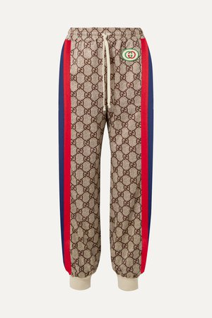 Beige Appliquéd striped printed tech-jersey track pants | Gucci | NET-A-PORTER
