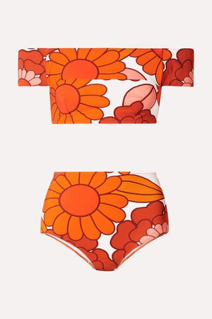 Off-the-shoulder Floral-print Bikini - Orange