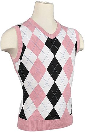 Amazon.com : Women's Argyle Golf Sweater Vest - White/Black/Pink/Light Blue Overstitch : Sports & Outdoors