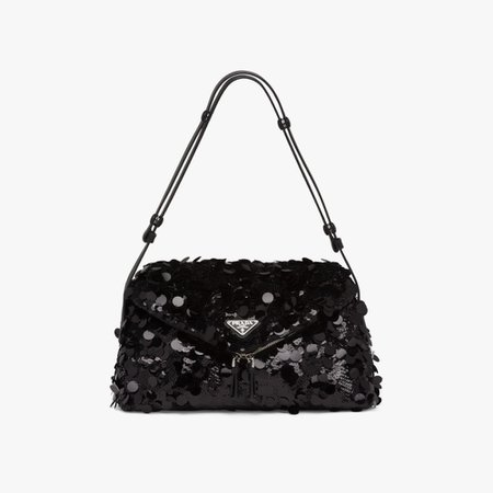 Black Sequined and leather Prada Signaux bag | Prada