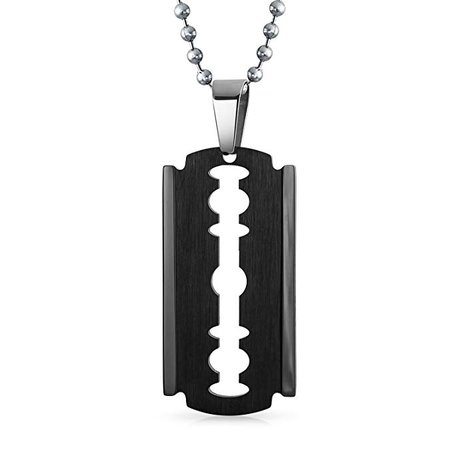Razor Blade Black Beveled Edge Dog Tag Pendant Stainless Steel Necklace for Men 20 Inches | Amazon.com