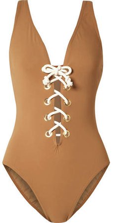 Colette Lace-up Underwired Swimsuit - Light brown