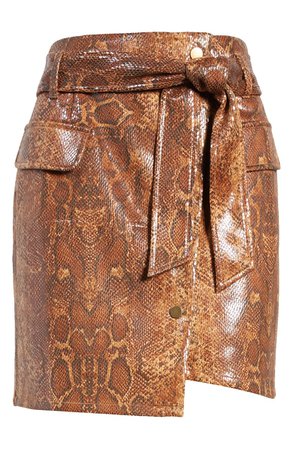 J.O.A. Snake Print Faux Leather Miniskirt brown