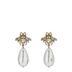 Undefined Undefined Bee earrings with drop pearls | GUCCI® US