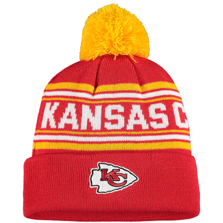 Youth Kansas City Chiefs Red Jacquard Cuffed Knit Hat with Pom $30