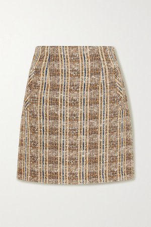 Roman Checked Tweed Mini Skirt - Brown