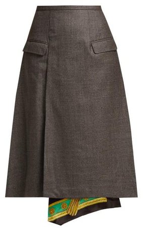 Scarf Lined Wool Skirt - Womens - Grey