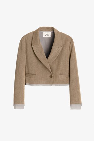 LIMITED EDITION CONTRASTING CROPPED BLAZER | ZARA United States brown