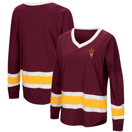 Arizona State Sun Devils Colosseum Women's Marquee Players Oversized Long Sleeve V-Neck Top – Maroon