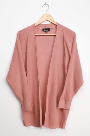 Mauve Knit Cardigan - Open-Front Cardigan Sweater - Knit Sweater
