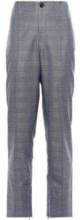 Prince Of Wales Checked Silk And Wool-blend Straight-leg Pants