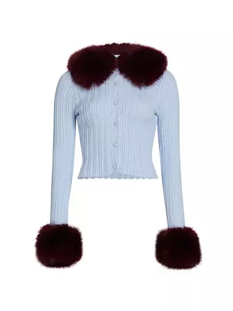 Shop GUIZIO Faux-Fur Pointelle Knit Cardigan | Saks Fifth Avenue