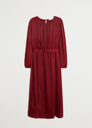 Flowy belt dress - Women | Mango USA burgundy
