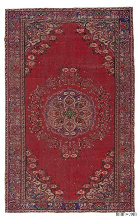 K0031154 Red Turkish Vintage Area Rug - 5' 9" x 9' 2" (69 in. x 110 in.)