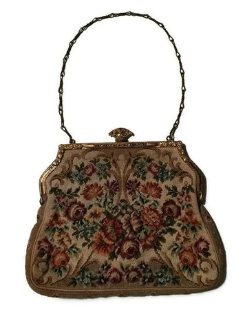Pink Rose Floral Design Petit Point Embroidered Handbag circa 1930s – Dorothea's Closet Vintage