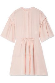 Chloé | Pintucked linen and silk crepe de chine mini dress | NET-A-PORTER.COM