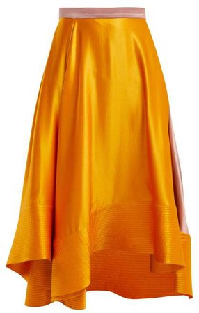Coleta High Rise Silk Satin Midi Skirt - Womens - Orange