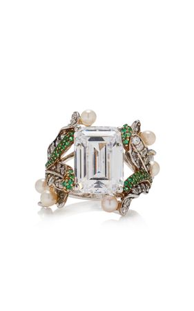 Lily 18k Gold, Rhodium Vermeil Emerald, Diamond, And Pearl Ring By Anabela Chan | Moda Operandi