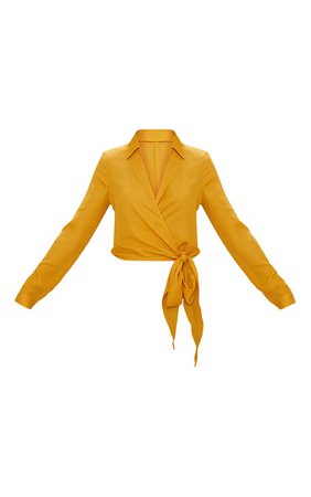 Mustard Avalyn Wrap Front Tie Side Blouse | PrettyLittleThing