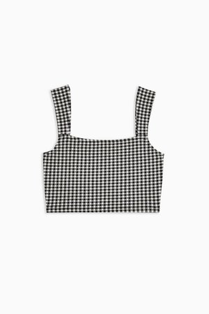 PETITE Black and White Stretch Gingham Crop Top | Topshop
