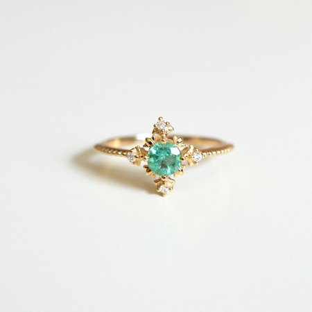 Vintage Floral Emerald Engagement Ring
