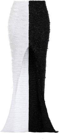 Balmain Two-Tone Tweed Cutout Maxi Skirt Size: 40