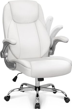 Amazon.com: NEO CHAIR Ergonomic Office Chair PU Leather Executive Chair Padded Flip Up Armrest Computer Chair Adjustable Height High Back Lumbar Support Wheels Swivel for Gaming Desk Chair (White) : Home & Kitchen