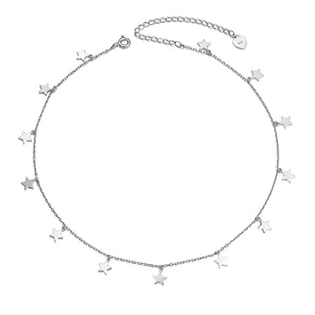 Amazon.com: Sterling Silver Jewelry Lucky Star Choker Necklace Pendant Disc Chain Statement Necklace For Women Girls: Clothing