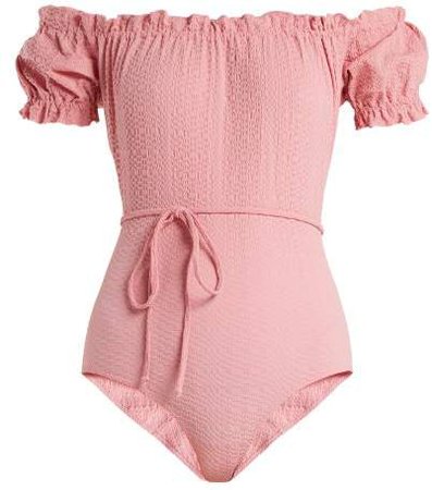 Leandra Off The Shoulder Swimsuit - Womens - Light Pink