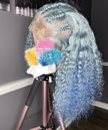 light blue curly lace wig