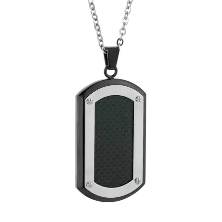 LYNX Two Tone Stainless Steel Carbon Fiber Dog Tag Necklace - Men