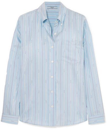 Striped Silk-satin Shirt - Blue