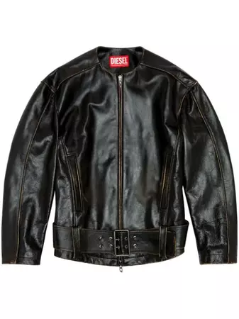 L-Margy Collarless Leather Jacket - Farfetch