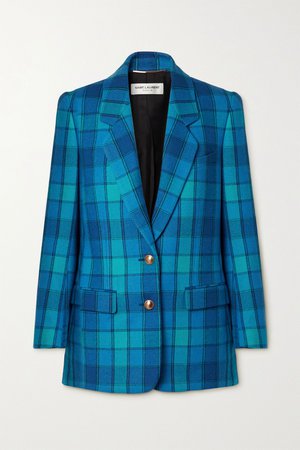 Bright blue Checked wool-twill blazer | SAINT LAURENT | NET-A-PORTER