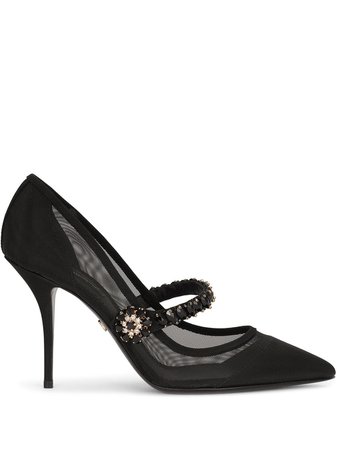 a Dolce & Gabbana crystal-strap mesh pumps black CD1586AW024 - Farfetch