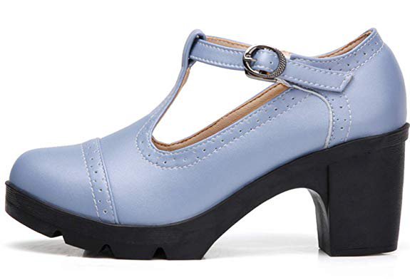 Amazon.com | DADAWEN Women's Classic T-Strap Platform Mid-Heel Square Toe Oxfords Dress Shoes Light Gray US Size 4.5 | Pumps