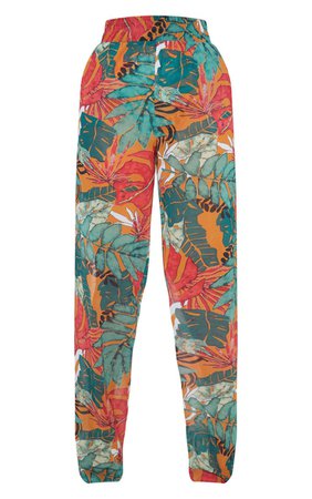 Orange Big Leaf Wide Leg Beach Trousers | PrettyLittleThing USA