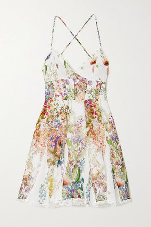 Marlene Crochet-trimmed Floral-print Cotton Mini Dress - White