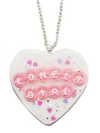 "Lonely Girl" holographic glitter 4 inch heart pendant with 18inch chain
