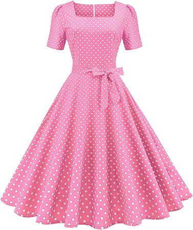Amazon.com: Women Vintage Polka Dot Double Breasted Lapel 1950s Audrey Swing Dress Peter Pan Collar Short Sleeve Cocktail Prom Tea Princess Pageant Dress Square-Yellow M : Clothing, Shoes & Jewelry