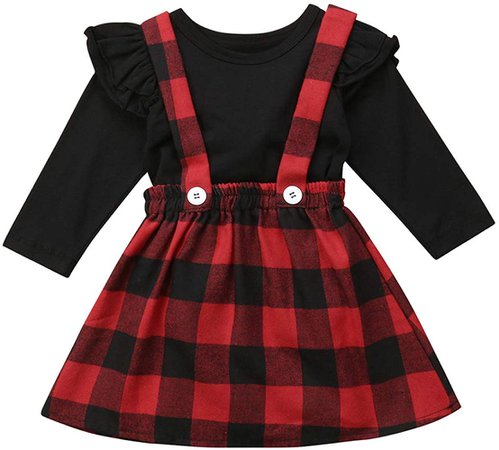 ONE'S Infant Baby Toddler Girls Long Sleeve T-Shirt with Red Plaid Suspender Overall Dress Christmas Outfits (Red, 2-3 Year): Amazon.ca: Clothing & Accessories
