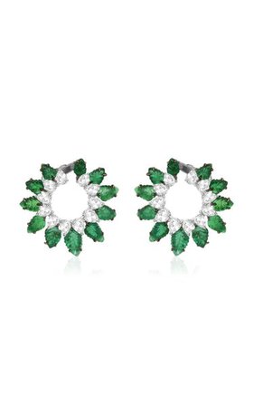 Summer Bloom 18k White Gold Diamond, Emerald Earrings By Vak | Moda Operandi