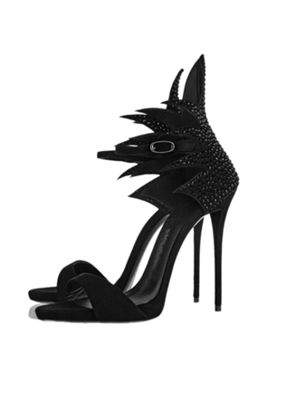 black open toe feather heels shoes