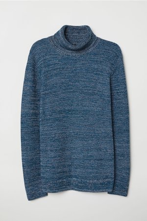 Rib-knit Turtleneck Sweater - Blue melange - Men | H&M US