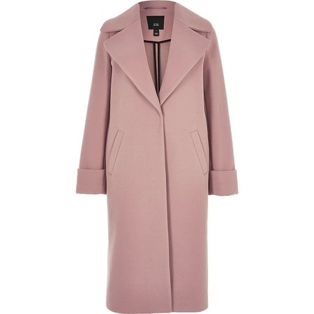 Pink longline single breasted coat | River Island
