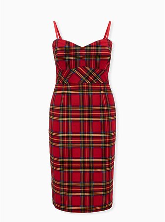 Plus Size - Betsey Johnson Red Tartan Ponte Strapless Bodycon Dress - Torrid