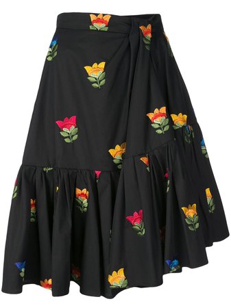 Carolina Herrera Floral Embroidered Gathered Skirt Ss20 | Farfetch.com